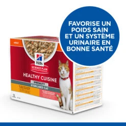 HILL'S SCIENCE PLAN HEALTHY CUISINE MIJOTÉS POUR CHAT ADULTE STÉRILISÉ AU POULET ET AU SAUMON 12X80G -France Animalerie Hills science plan chat adult sterilised cat healthy cuisine mijotes sachet repas poulet saumon 12x80g 3 FR